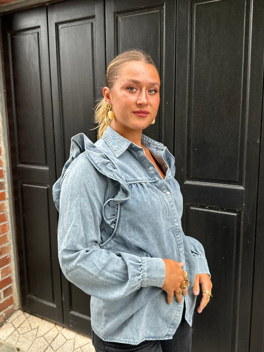 Chemise denim à volants